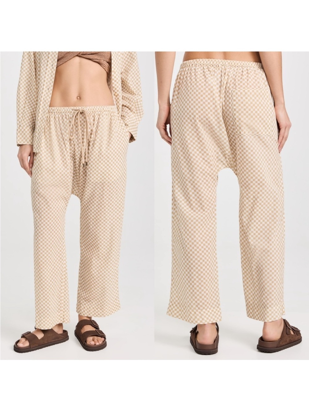The Great Size 1 Small Tan Checker Reef Harem Pant 100% Cotton Relaxed Fit Boho